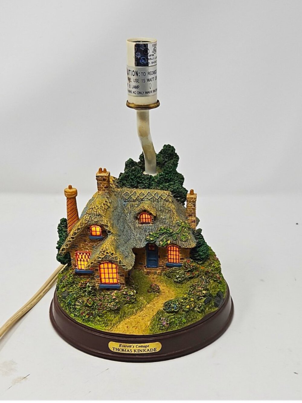 Vintage Y2K Thomas Kinkade Everett's Cottage Figural Lamp Light up Base Works
